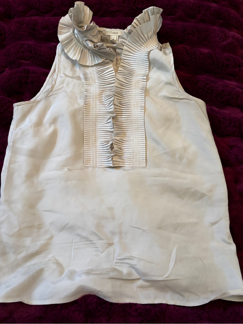 J crew silk Sleeveless Ruffle Front Top in Light Beige tan size 2 worn once
